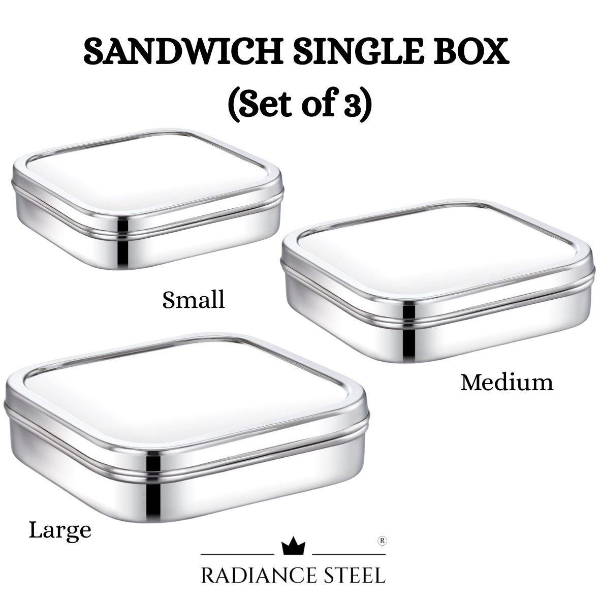 Stainless Steel Sandwich Single Box Set of 3(Large, Medium, Small)