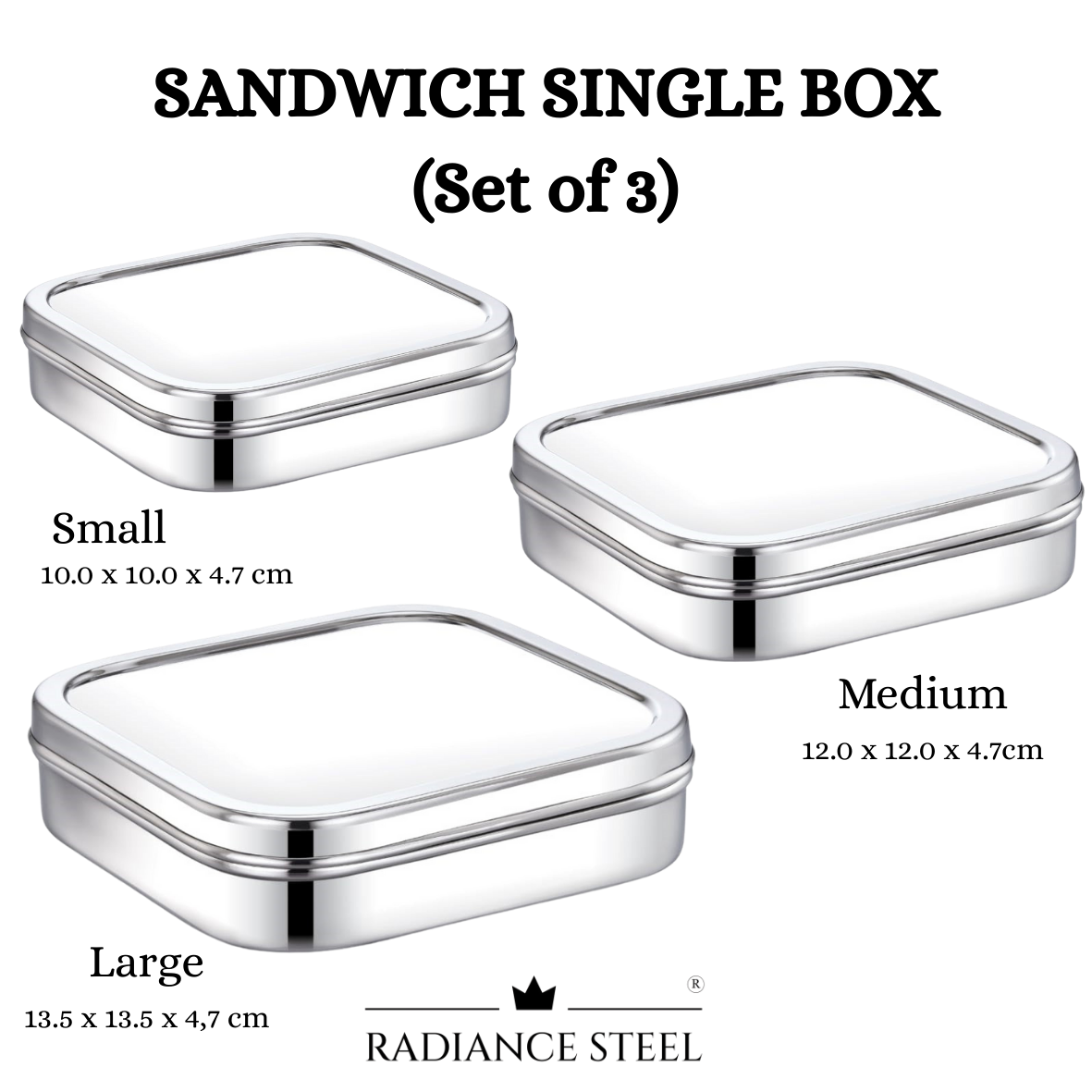 Stainless Steel Sandwich Single Box Set of 3(Large, Medium, Small)