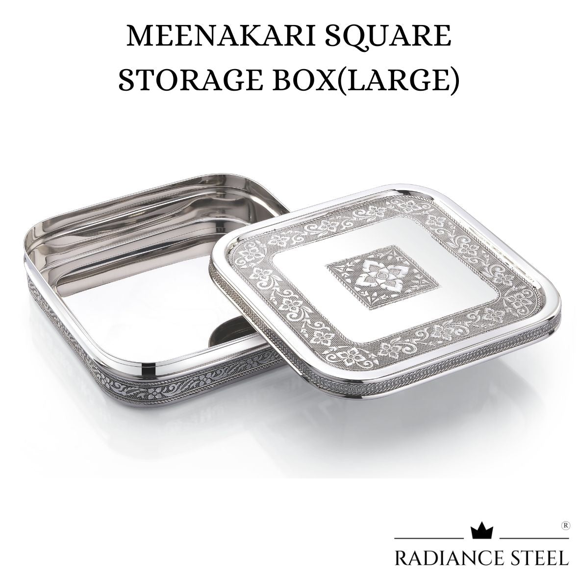 Meenakari Stainless Steel Square Storage Box | Chocolate Box Large(Capacity - 2500 ML)