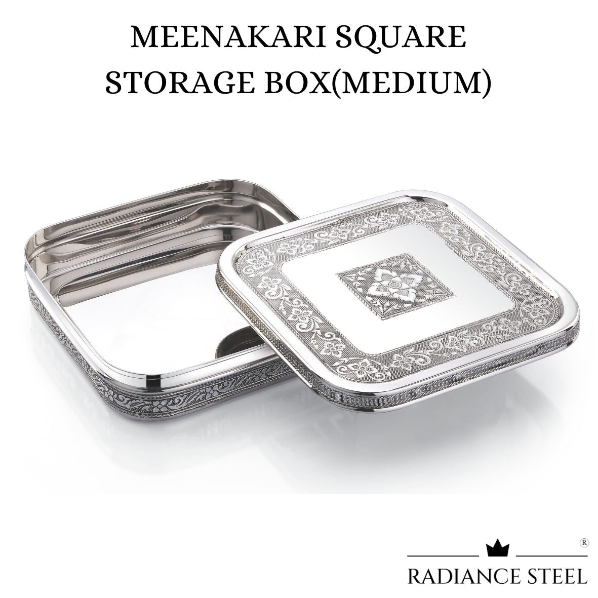 Meenakari Stainless Steel Square Storage Box | Chocolate Box Medium(Capacity - 1800 ML)