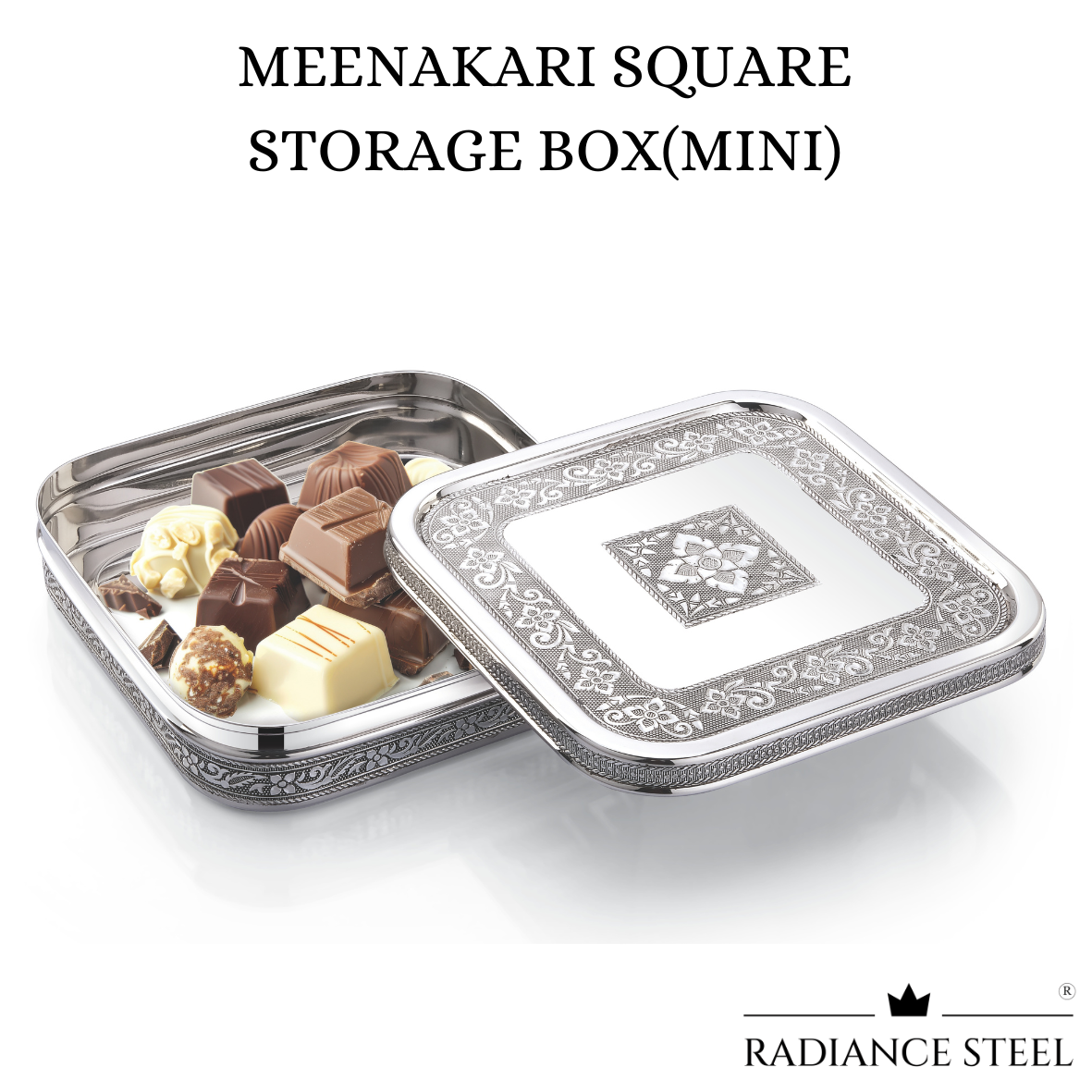 Meenakari Stainless Steel Square Storage Box | Chocolate Box Mini (Capacity -800ml)