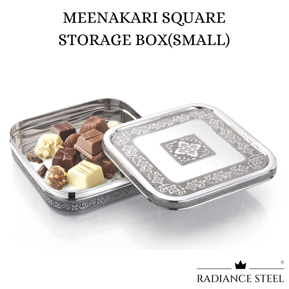 Meenakari Stainless Steel Square Storage Box| Chocolate Box Small ( 1300 ml)