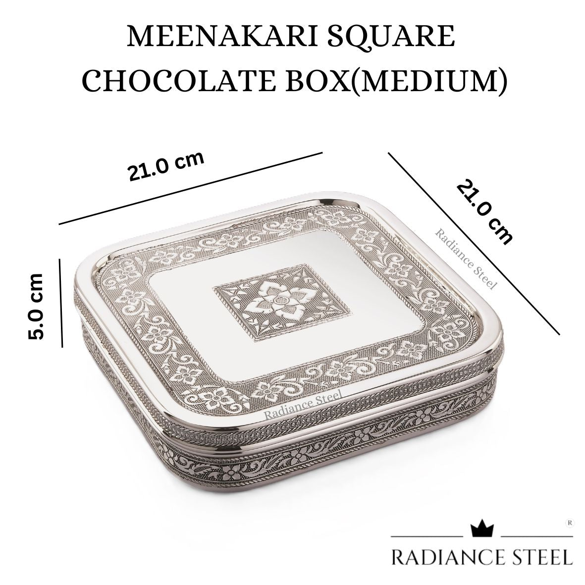 Meenakari Stainless Steel Square Storage Box | Chocolate Box Medium(Capacity - 1800 ML)