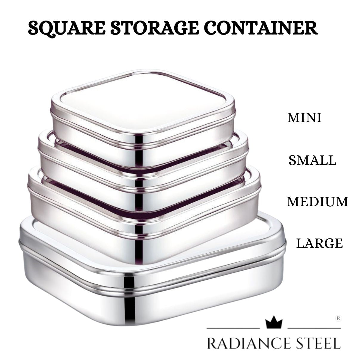 Stainless Steel Multi-Purpose Square Storage Container (Available is 4 sizes- Mini, Small, Medium, Large)
