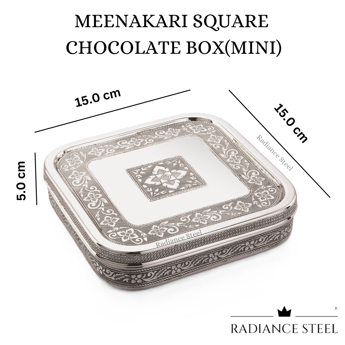 Meenakari Stainless Steel Square Storage Box | Chocolate Box Mini (Capacity -800ml)
