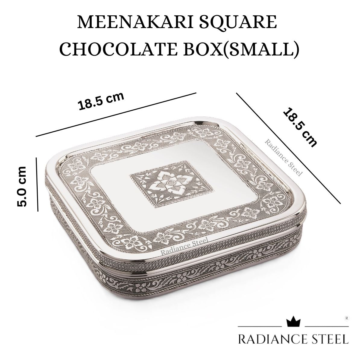 Meenakari Stainless Steel Square Storage Box| Chocolate Box Small ( 1300 ml)