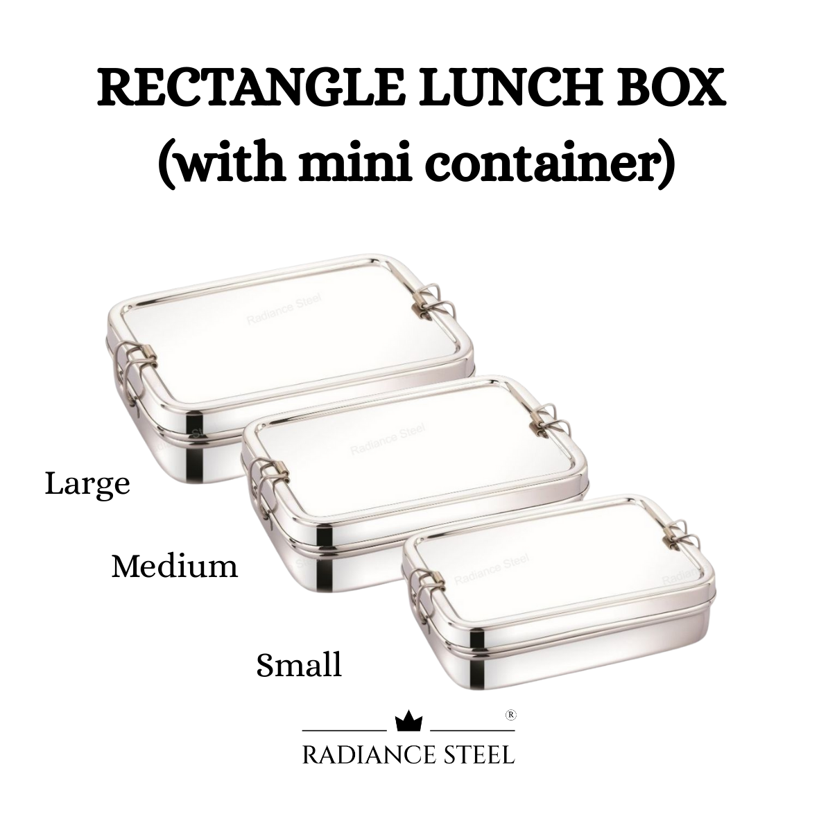 Rectangle Stainless Steel Lunch Box With Mini Container (Available in 3 sizes : Small, Medium, Large)