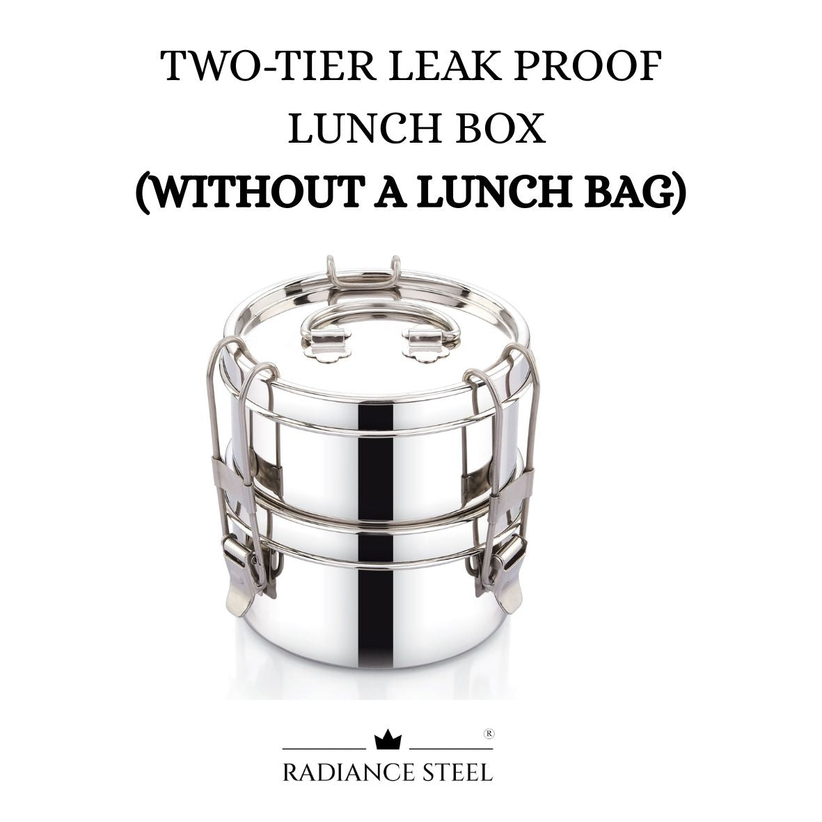 Stainless Steel Leakproof Two-Lier Round Lunch Box With A Handle On The Top