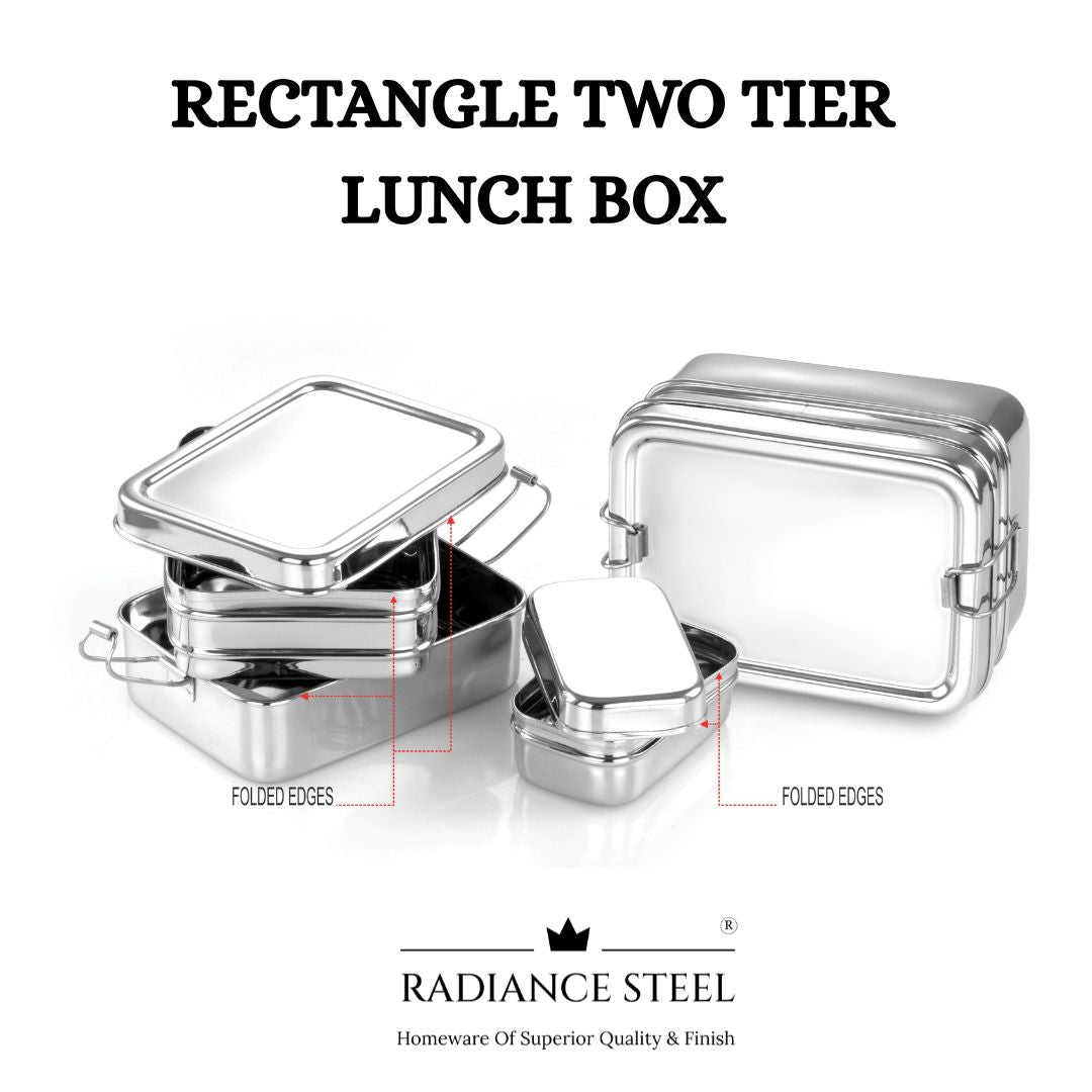 Two-Tier Rectangular Lunch Box With Mini Container (2 sizes- Small, Large)
