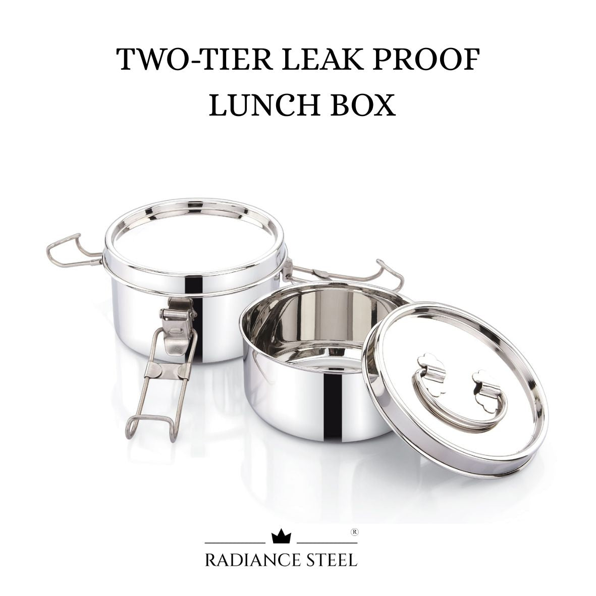 Stainless Steel Leakproof Two-Lier Round Lunch Box With A Handle On The Top