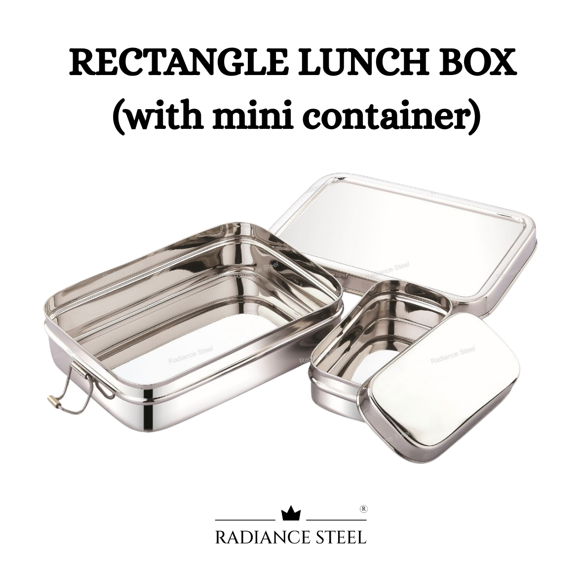 Rectangle Stainless Steel Lunch Box With Mini Container (Available in 3 sizes : Small, Medium, Large)