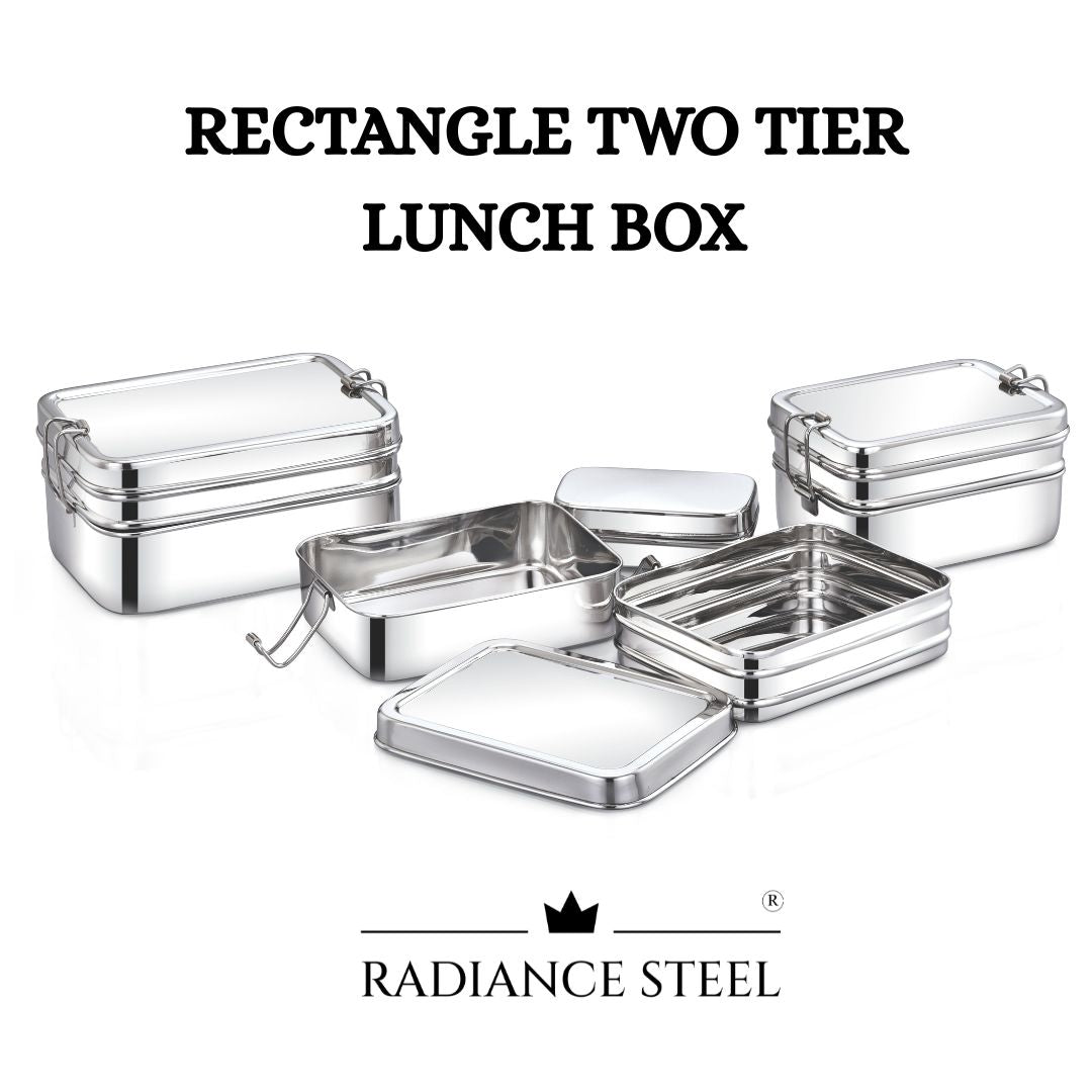Two-Tier Rectangular Lunch Box With Mini Container (2 sizes- Small, Large)