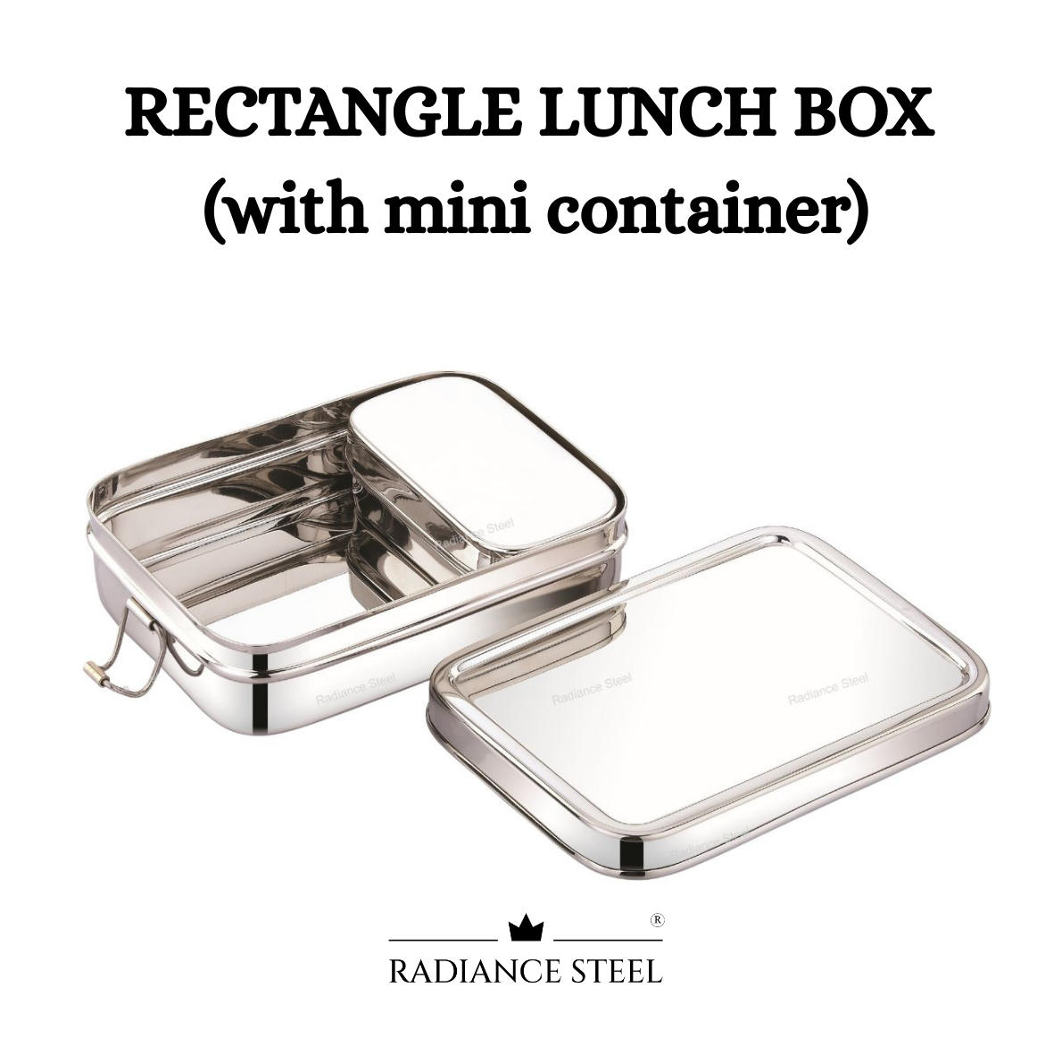 Rectangle Stainless Steel Lunch Box With Mini Container (Available in 3 sizes : Small, Medium, Large)