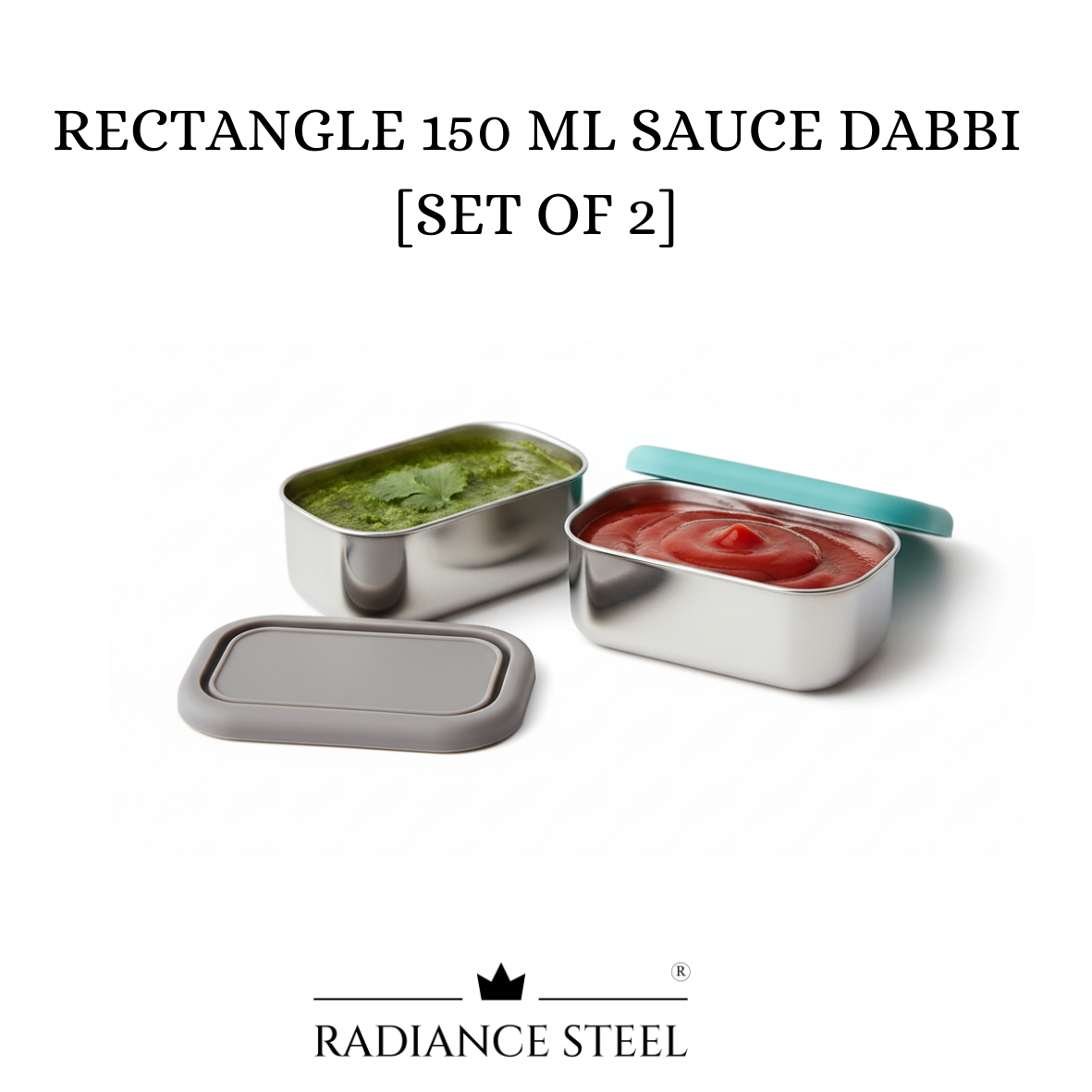 Radiance Steel Rectangular Stainless Steel 150 ml Airtight Leak Proof Sauce | Chutney Dabbi | Container With High Quality Food Grade Silicone Lid