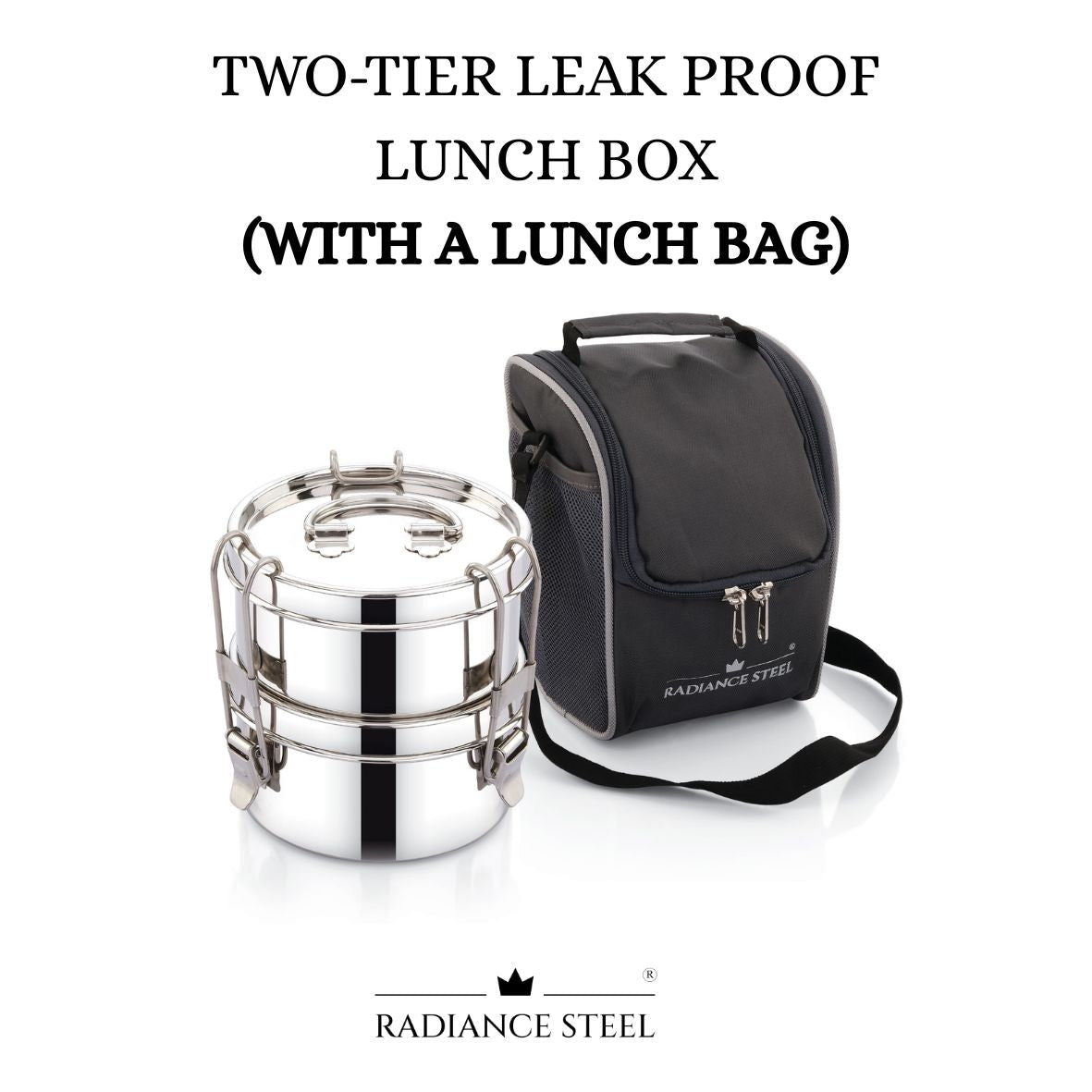Stainless Steel Leakproof Two-Lier Round Lunch Box With A Handle On The Top