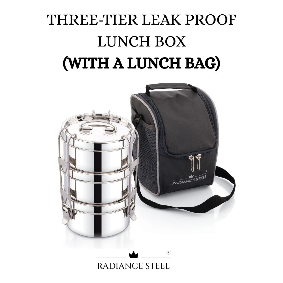 Stainless Steel Leakproof Three-Lier Round Lunch Box With A Handle On The Top