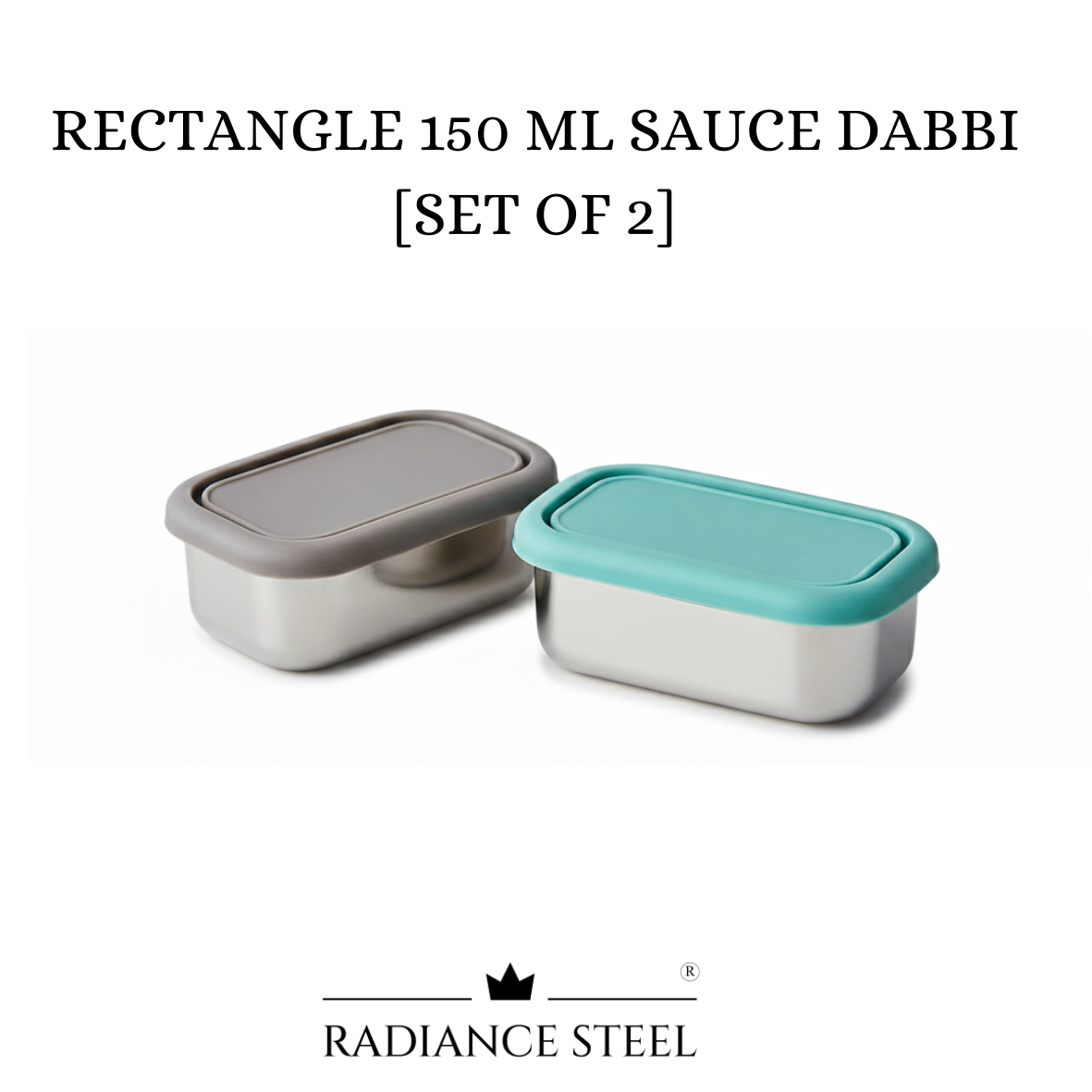 Radiance Steel Rectangular Stainless Steel 150 ml Airtight Leak Proof Sauce | Chutney Dabbi | Container With High Quality Food Grade Silicone Lid