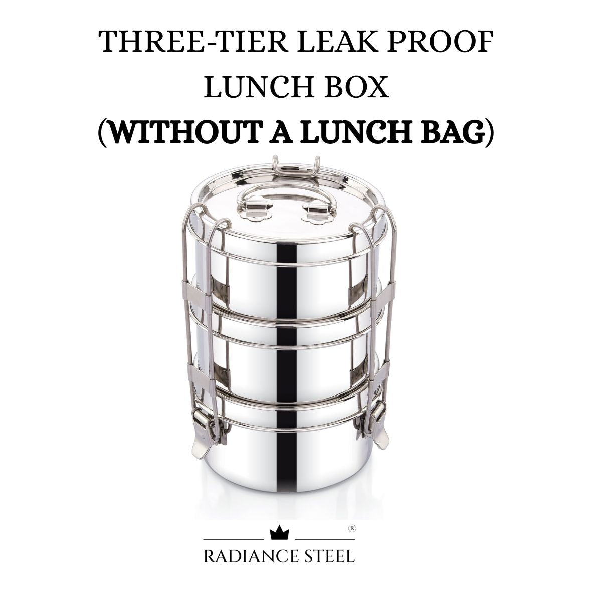 Stainless Steel Leakproof Three-Lier Round Lunch Box With A Handle On The Top
