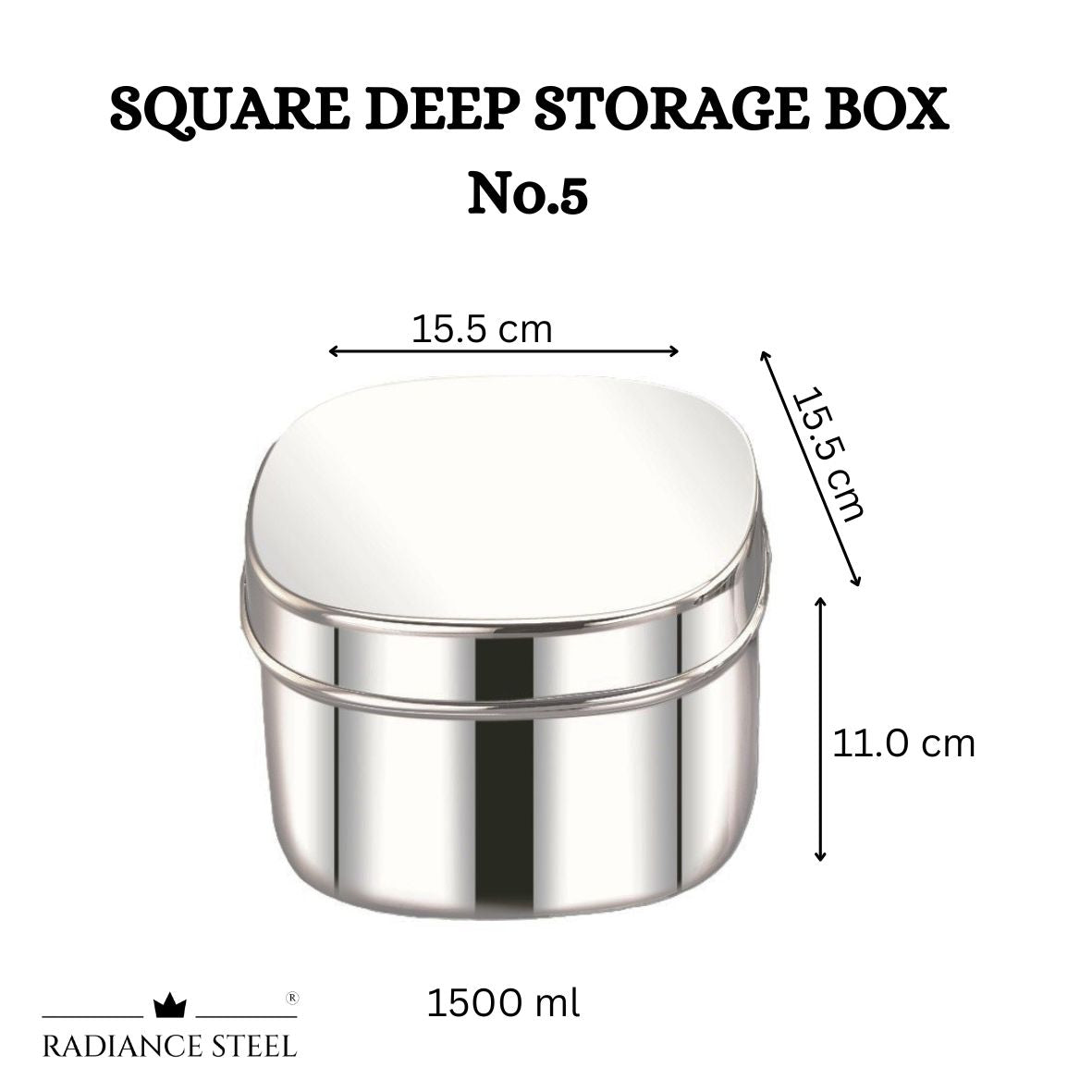 Stainless Steel Deep Square Storage Container(Available in 5 sizes -No.1, No.2, No.3, No.4, No.5