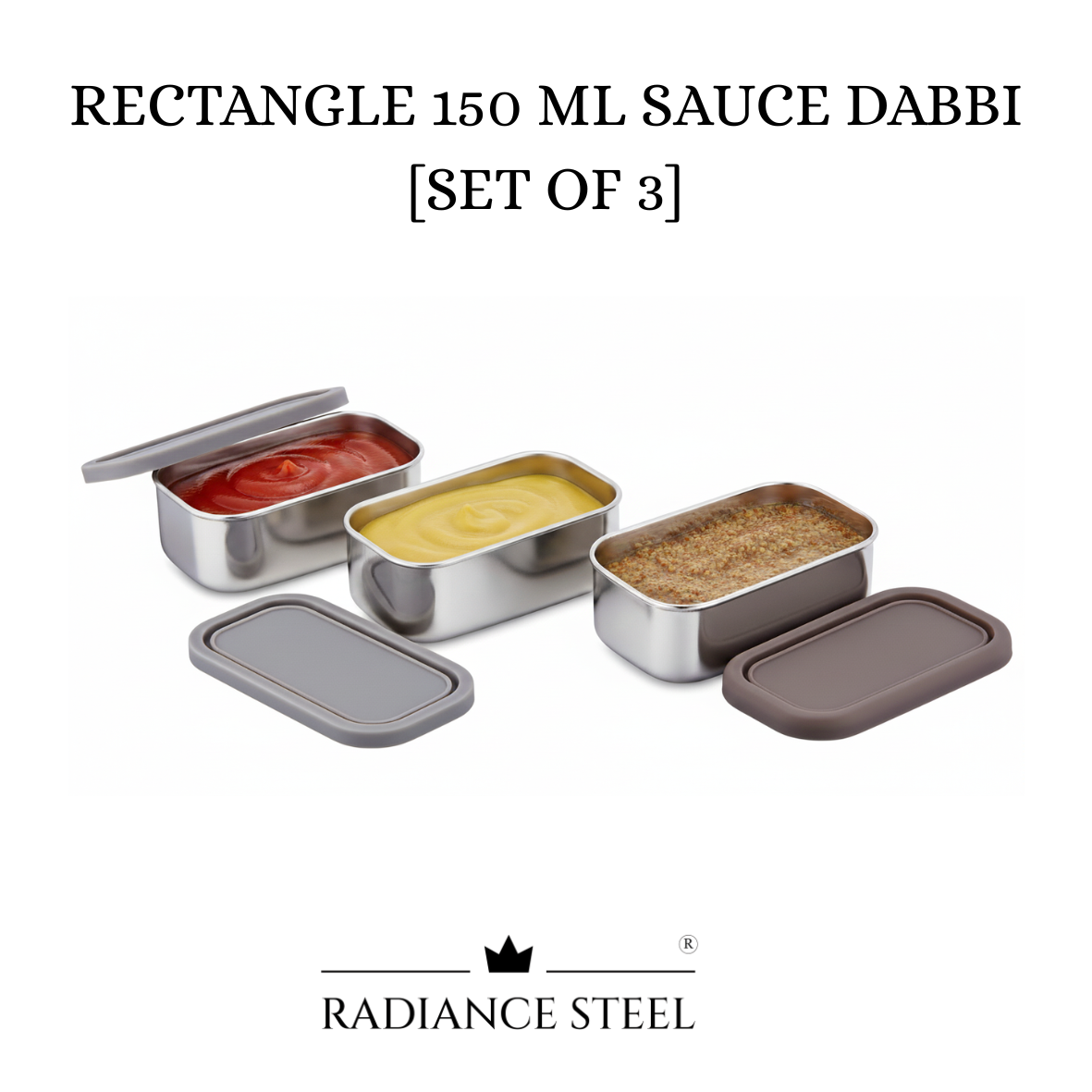 Radiance Steel Rectangular Stainless Steel 150 ml Airtight Leak Proof Sauce | Chutney Dabbi | Container With High Quality Food Grade Silicone Lid