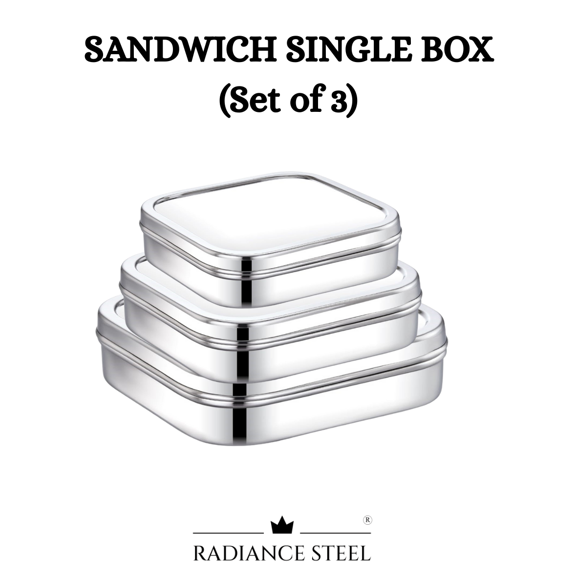 Stainless Steel Sandwich Single Box Set of 3(Large, Medium, Small)