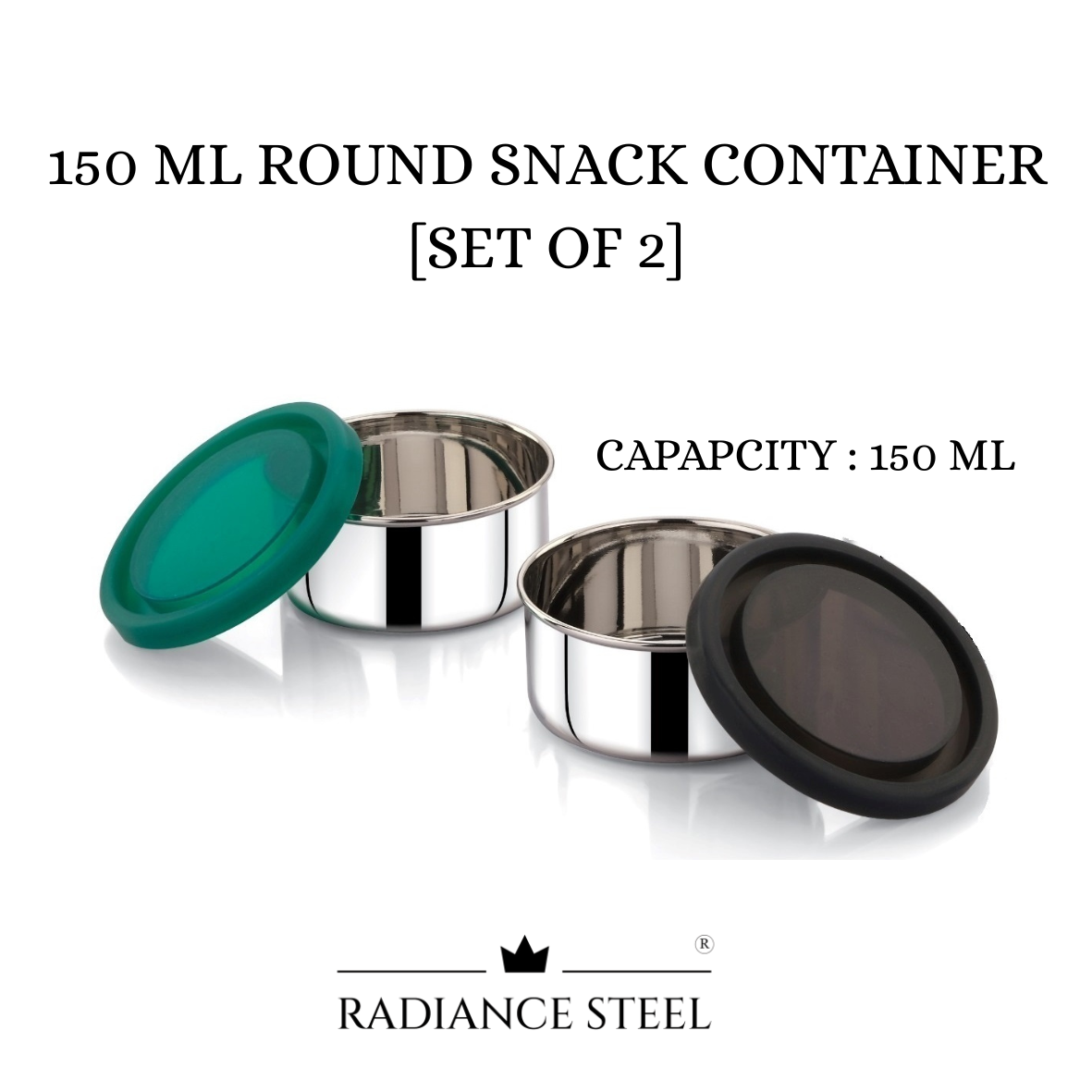 Stainless Steel Round (150 ml /250 ml) Snack Box  With Silicone Lid | Airtight| Leakproof| 100 % Made in India
