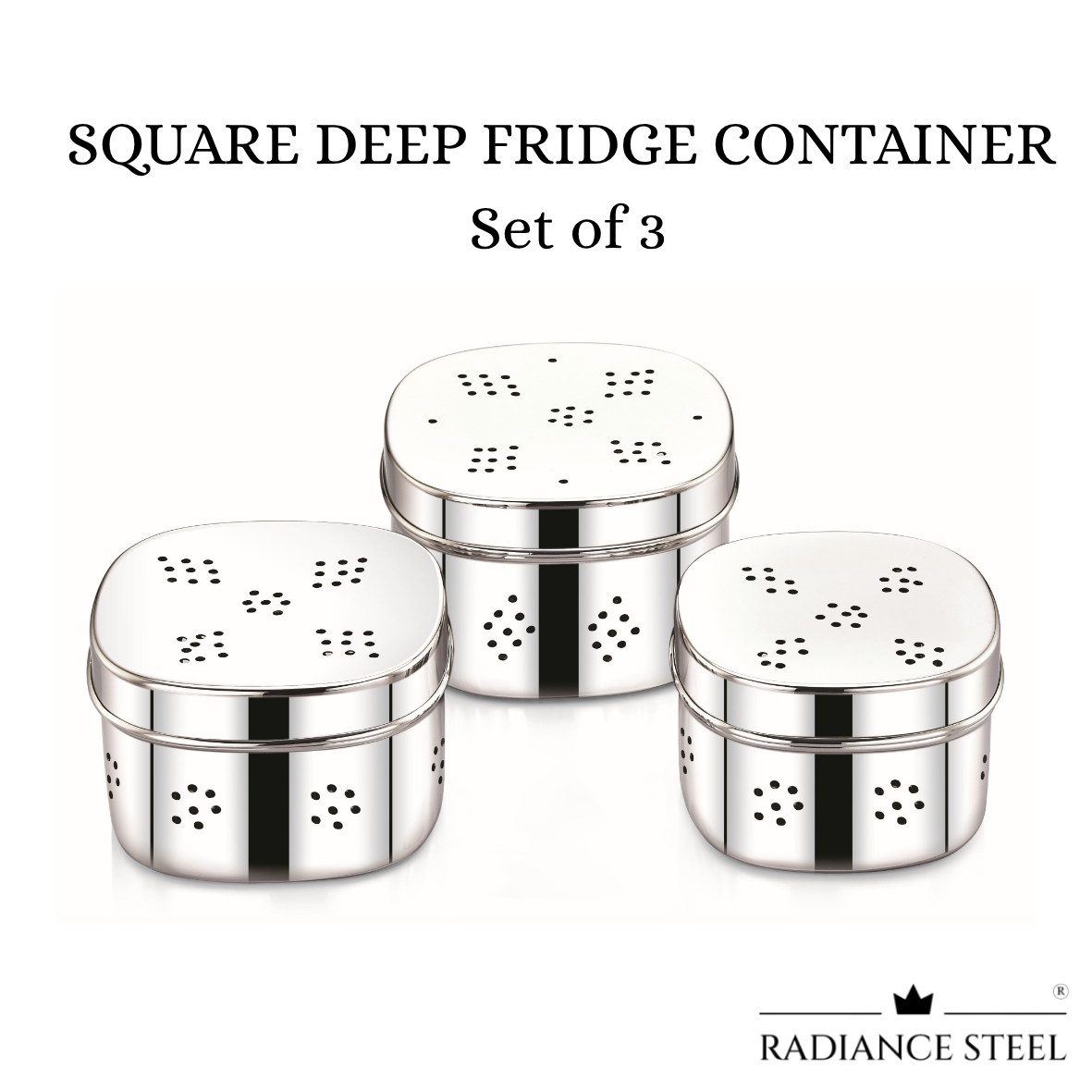 SQUARE DEEP Fridge Container, Keeps Herbs/Veggies Fresh for Longer Duration(Available as set of 3 :Small- 600ml, Medium -800ml & large -1000ml)