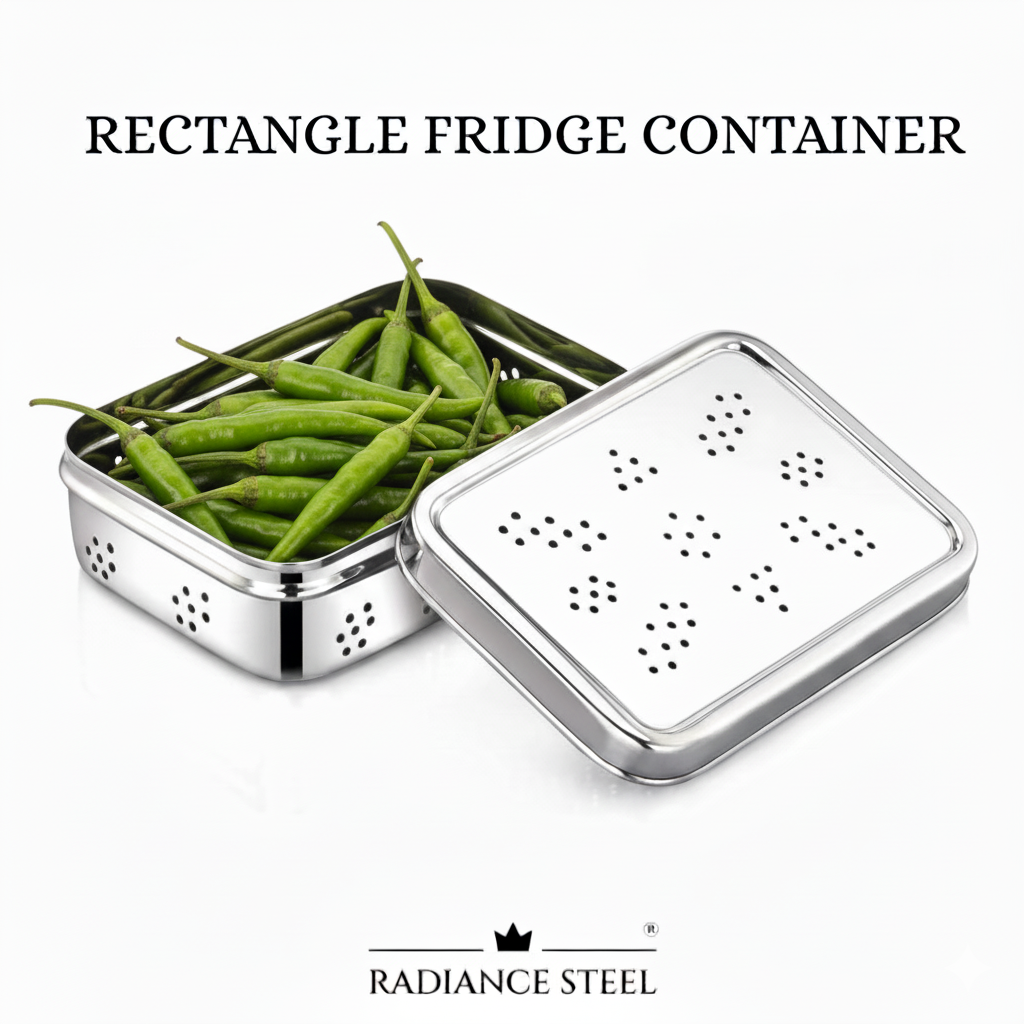 Stainless Steel Rectangle Fridge Container (Store Herbs And Veggies (Available in 2 sizes)