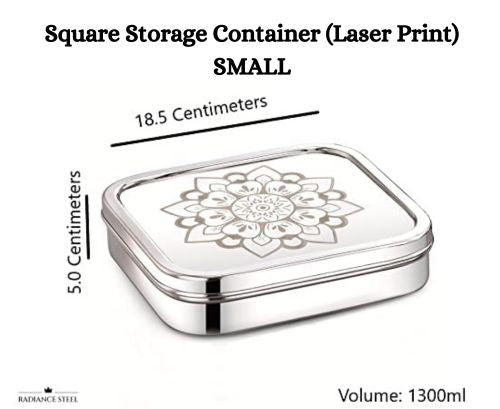 Stainless Steel Multi-Purpose Square Storage Container with Beautiful Laser Design (Available in 4 Sizes- Large, Medium, Small, Mini)
