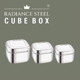 Stainless Steel Multi-Purpose Cube Box, (Set of 3 Pcs - Large, Medium, Small) - Radiance Steel | Manufacturers of Premium stainless steel lunchbox | masala dabba | Canisters | kitchen storage containers