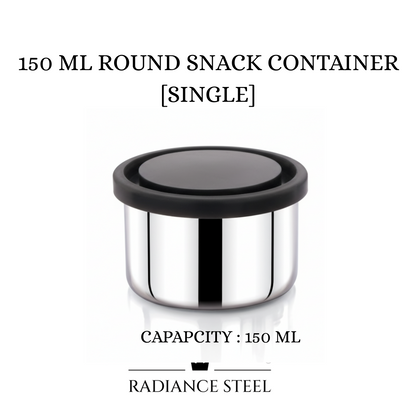 Stainless Steel Round (150 ml /250 ml) Snack Box  With Silicone Lid | Airtight| Leakproof| 100 % Made in India