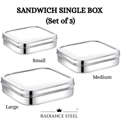 Stainless Steel Sandwich Single Box Set of 3(Large, Medium, Small)