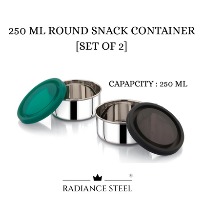 Stainless Steel Round (150 ml /250 ml) Snack Box  With Silicone Lid | Airtight| Leakproof| 100 % Made in India