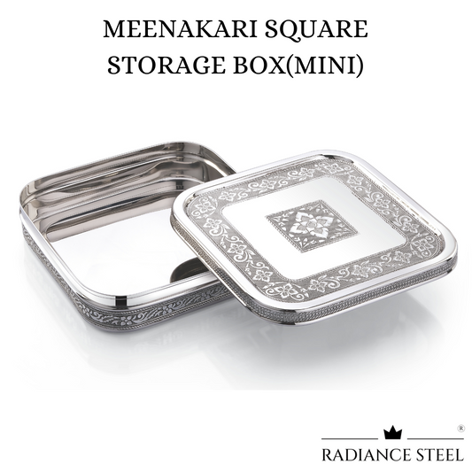 Meenakari Stainless Steel Square Storage Box | Chocolate Box Mini (Capacity -800ml)
