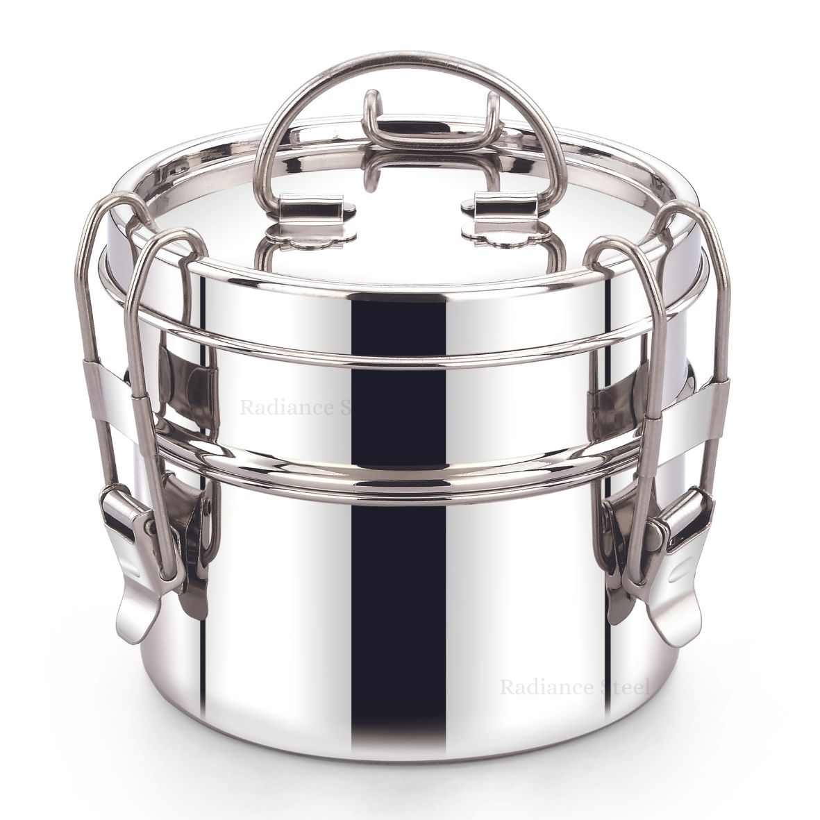 Stainless Steel Leakproof Two-Lier Round Lunch box with A Handle On Th ...
