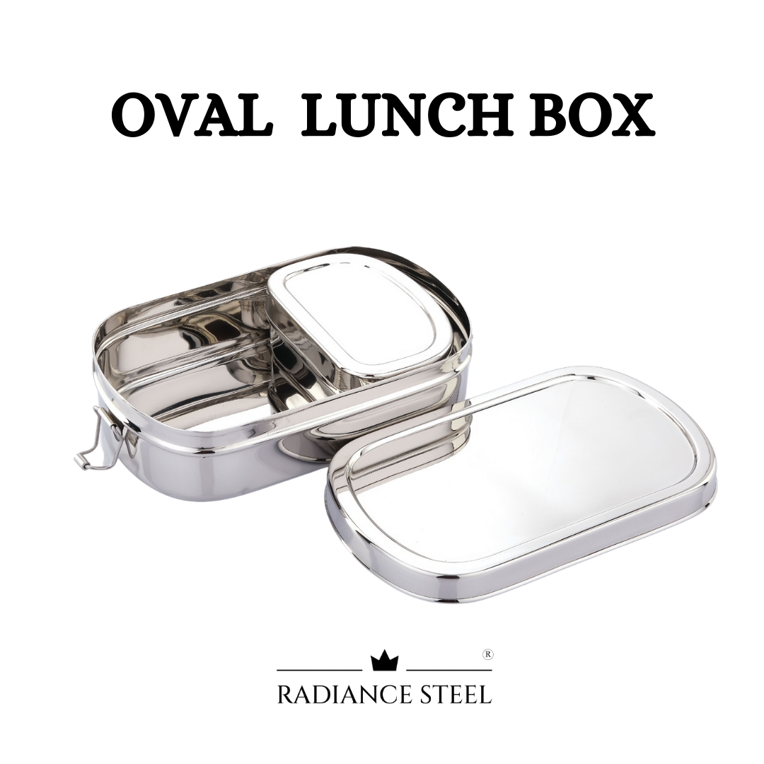 Stainless Steel Oval Lunch Box with Mini Container(Available in 2 Sizes: Small, Large)