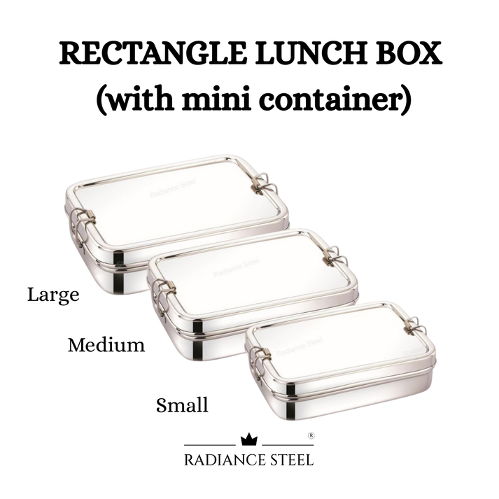 Rectangle Stainless Steel Lunch Box With Mini Container Available in 3 ...