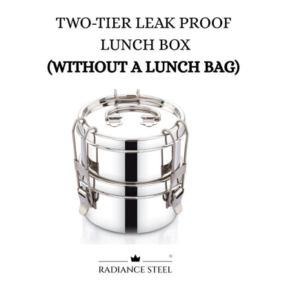 Stainless Steel Leakproof Two-Lier Round Lunch Box With A Handle On The Top