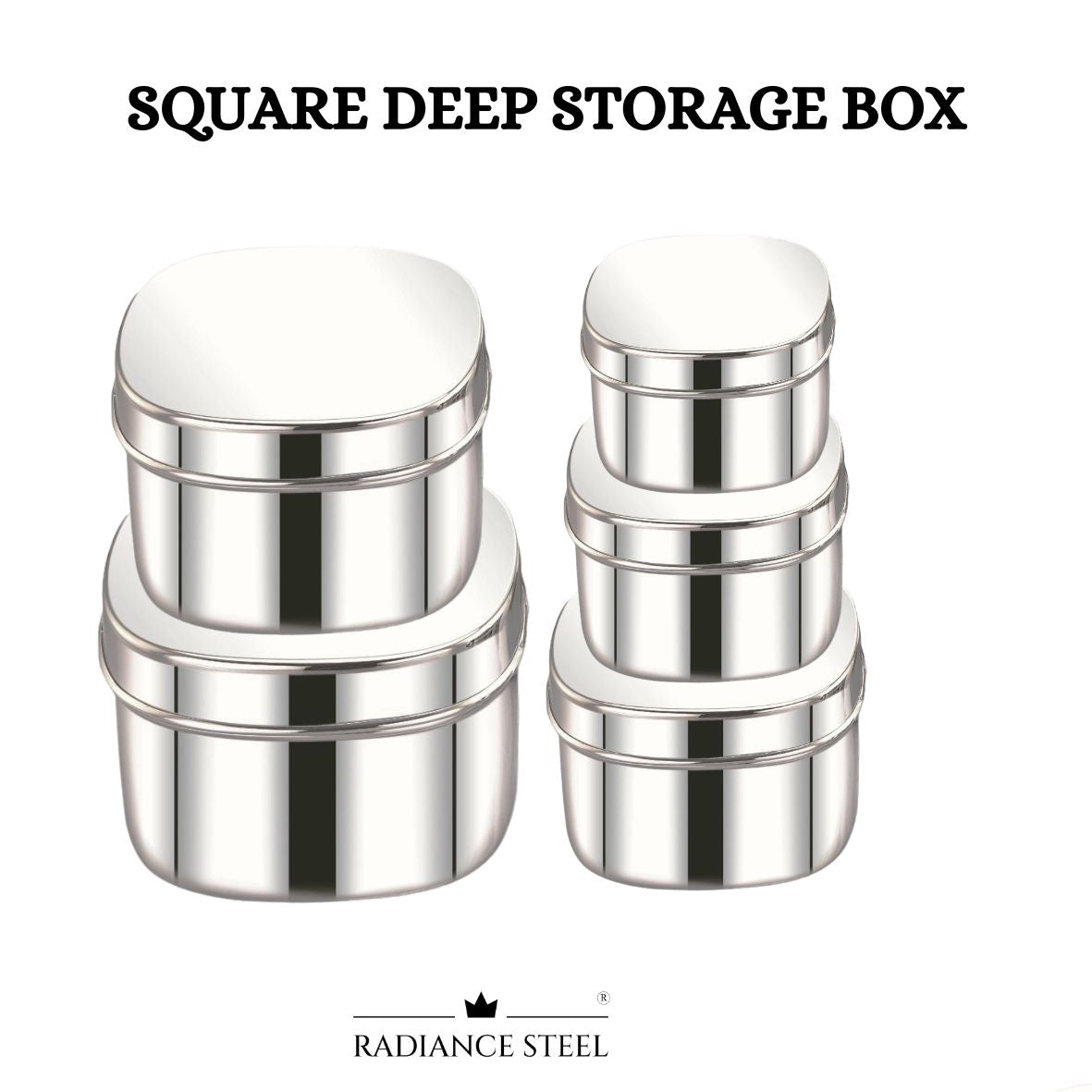 Stainless Steel Deep Square Storage Container(Available in 5 sizes -No.1, No.2, No.3, No.4, No.5