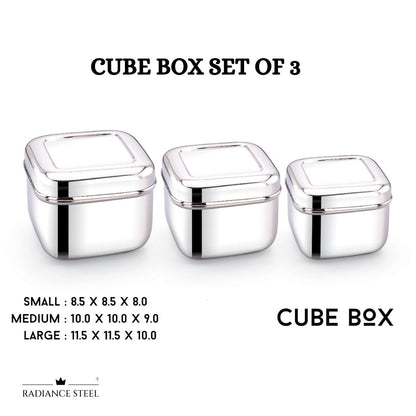 Stainless Steel Multi-Purpose Cube Box, (Set of 3 Pcs - Large, Medium, Small)