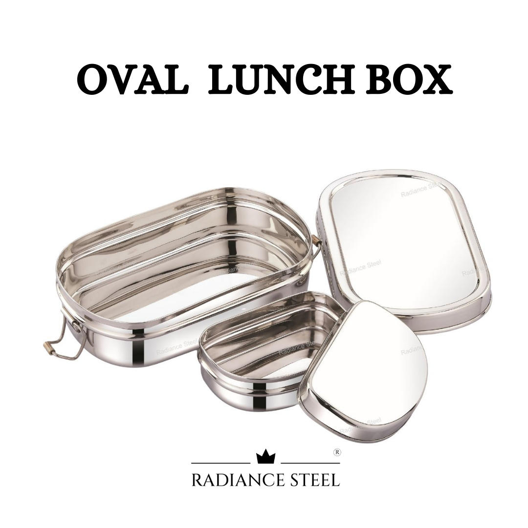 Stainless Steel Oval Lunch Box with Mini Container(Available in 2 Sizes: Small, Large)