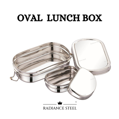 Stainless Steel Oval Lunch Box with Mini Container(Available in 2 Sizes: Small, Large)