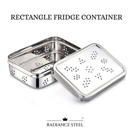 Stainless Steel Rectangle Fridge Container (Store Herbs And Veggies (Available in 2  sizes)