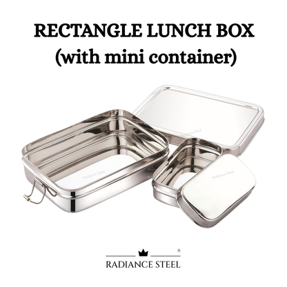 Rectangle Stainless Steel Lunch Box With Mini Container (Available in  3 sizes : Small, Medium, Large)