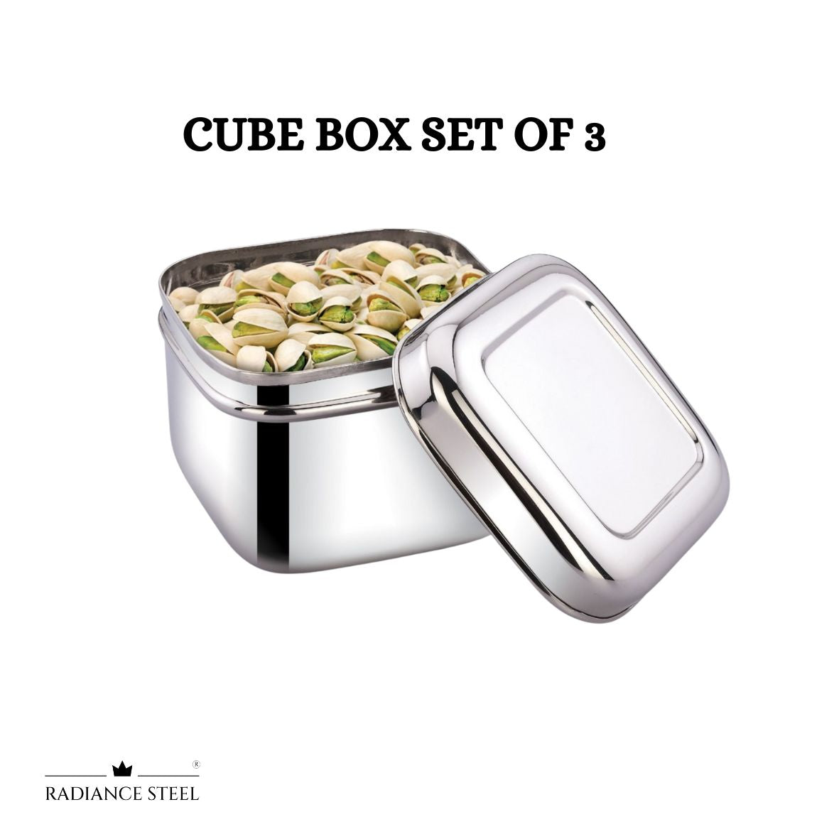 Stainless Steel Multi-Purpose Cube Box, (Set of 3 Pcs - Large, Medium, Small)