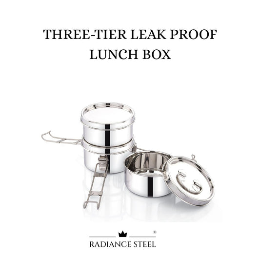 Stainless Steel Leakproof Three-Lier Round Lunch Box With A Handle On The Top