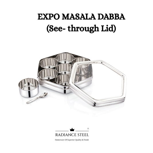 Expo [See Through Lid] Masala Dabba | Spice Box | Dry Fruit Box With Seven Round Inner Cups And A Spoon
