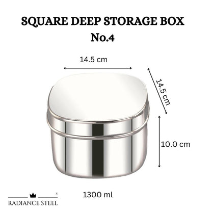 Stainless Steel Deep Square Storage Container(Available in 5 sizes -No.1, No.2, No.3, No.4, No.5