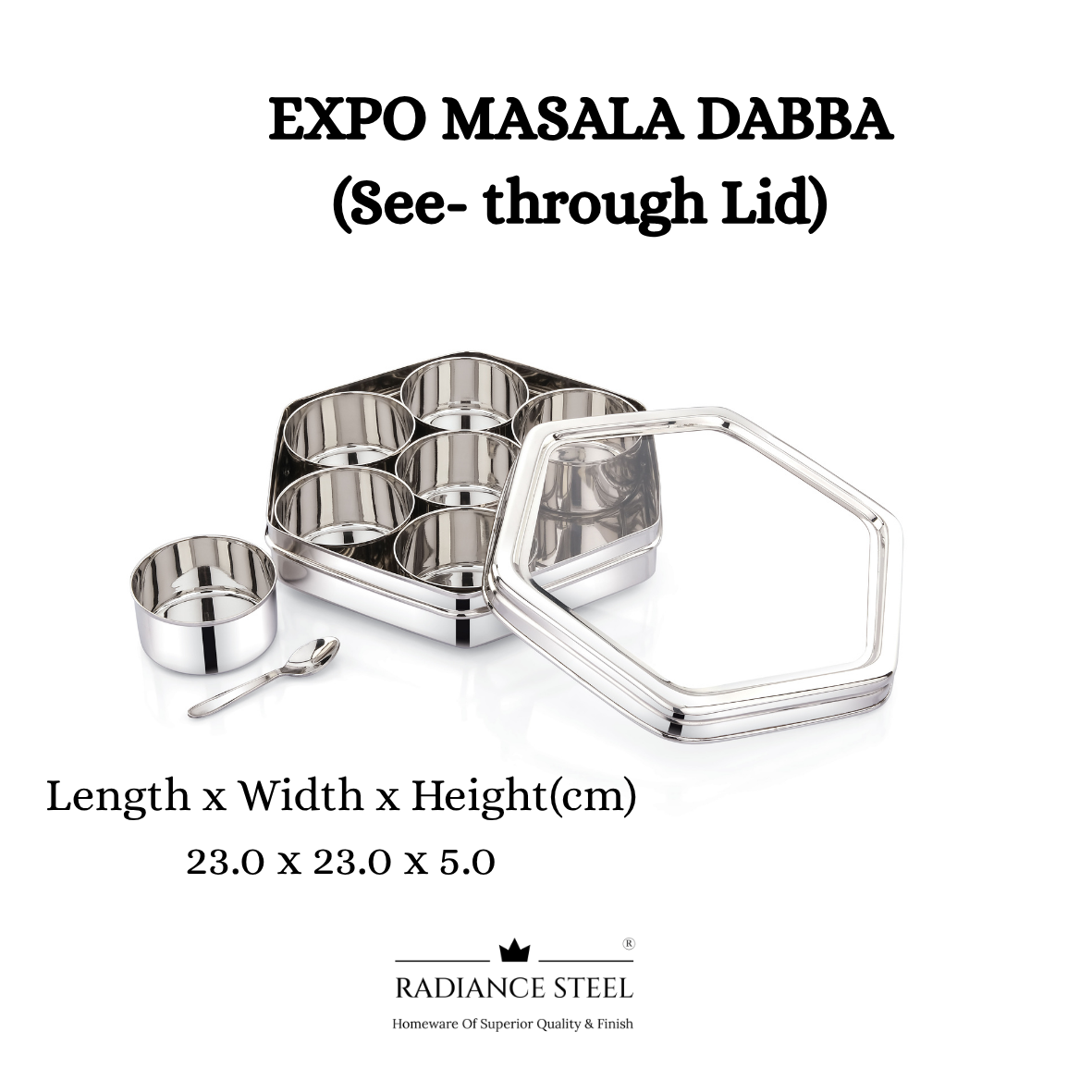 Expo [See Through Lid] Masala Dabba | Spice Box | Dry Fruit Box With Seven Round Inner Cups And A Spoon