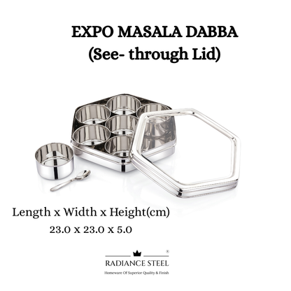 Expo [See Through Lid] Masala Dabba | Spice Box | Dry Fruit Box With Seven Round Inner Cups And A Spoon